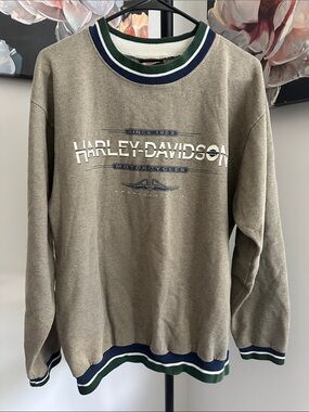 Harley-Davidson Vintage Crewneck Sweater with Navy & Green Trim